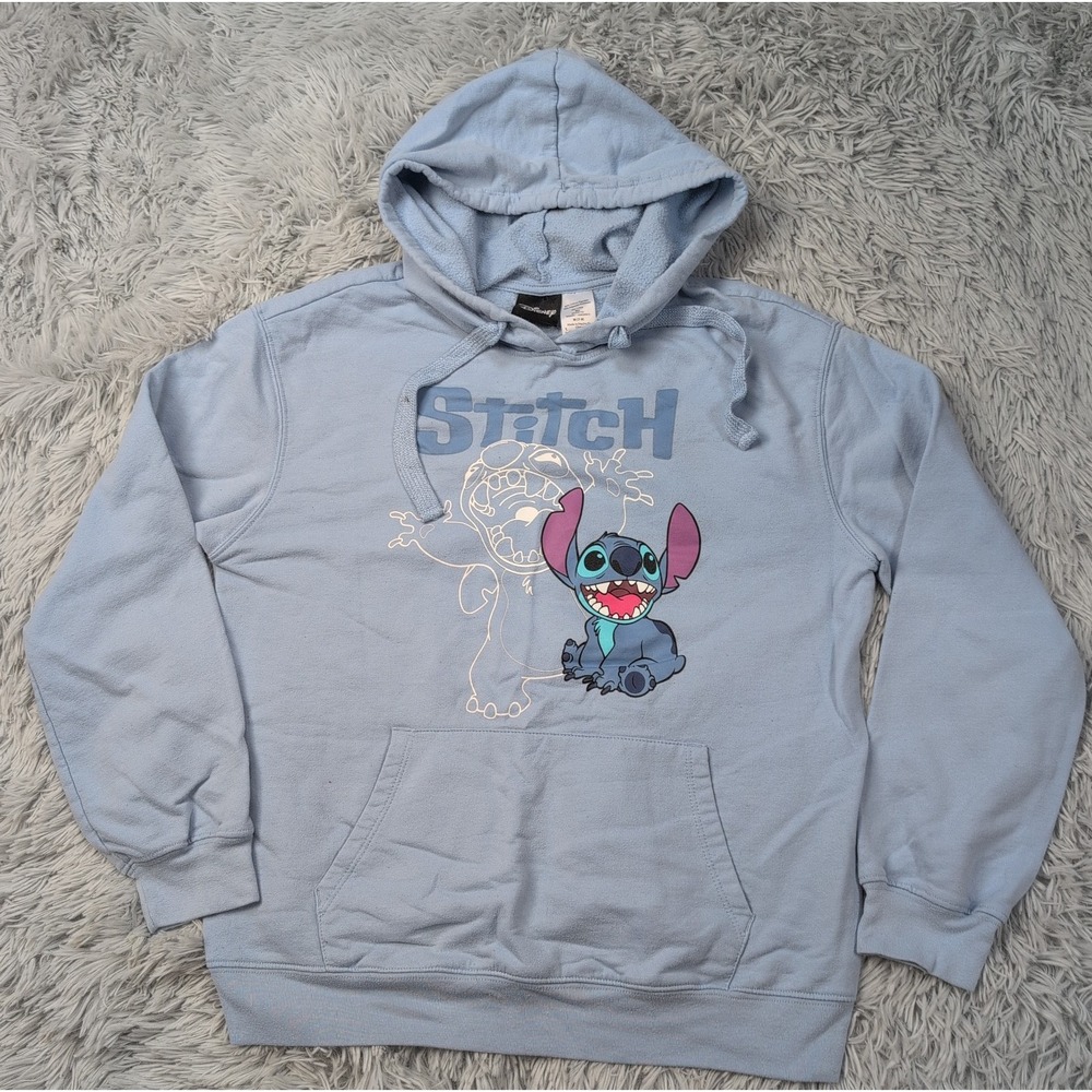 Disney Sweatshirt Womens M Blue Hoodie Stitch Logo Pocket Comfort